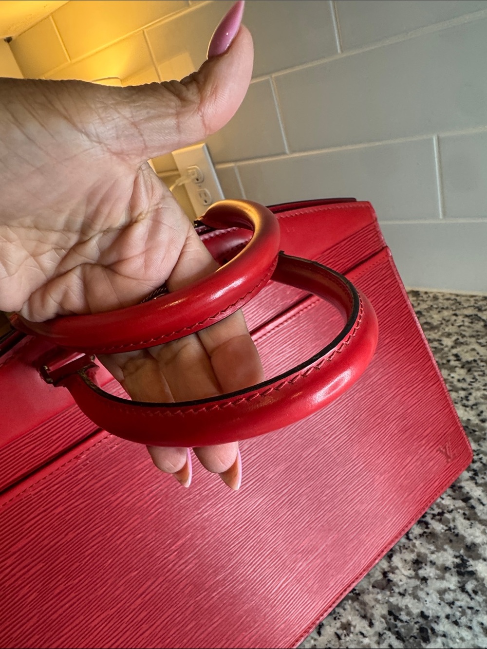 Louis Vuitton Red Textured Leather Pouch - Picture 3 of 8